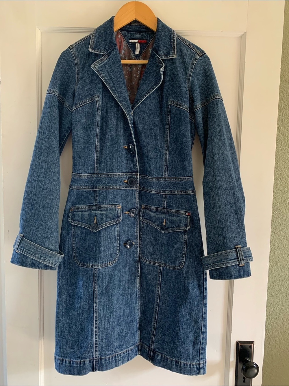 Tommy Hilfiger Blue Denim Long Jacket - Womens